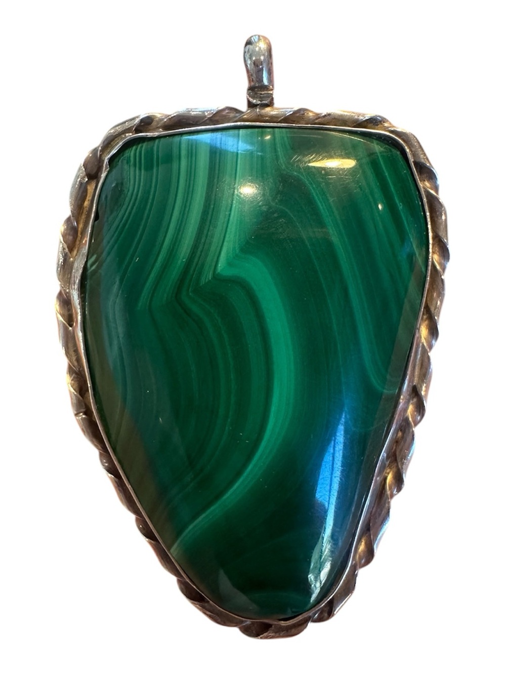 Vintage Sterling Silver Large Malachite Pendant Stamped Sterling